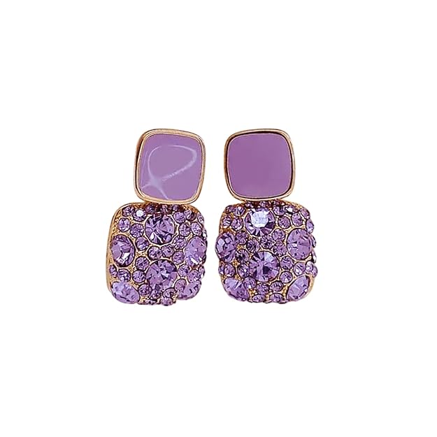 Lavender Crystal Square Stud Earrings for Women
