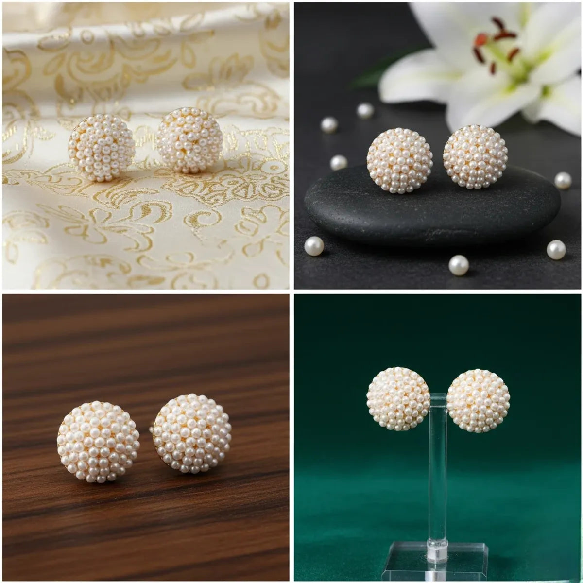 Combo (Set of 2) Black Crystal Stud & Pearl Ball Earrings