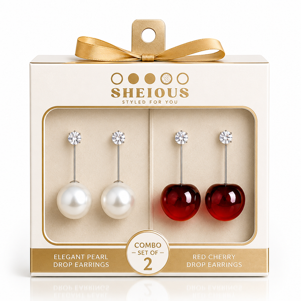 Combo (Set of 2) Elegant Pearl & Cherry Drop Statement Earrings
