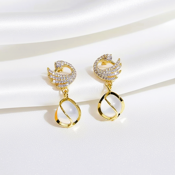 Golden Swan Pearl Drop Earrings