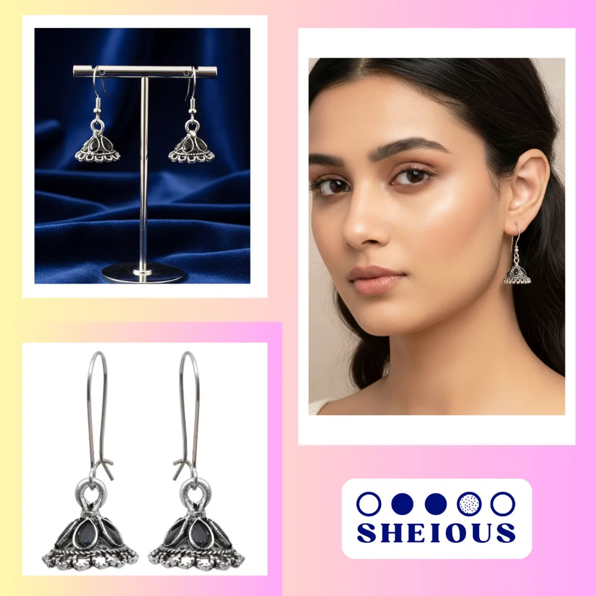 Black Antique Black Stone Oxidised Jhumka Earrings