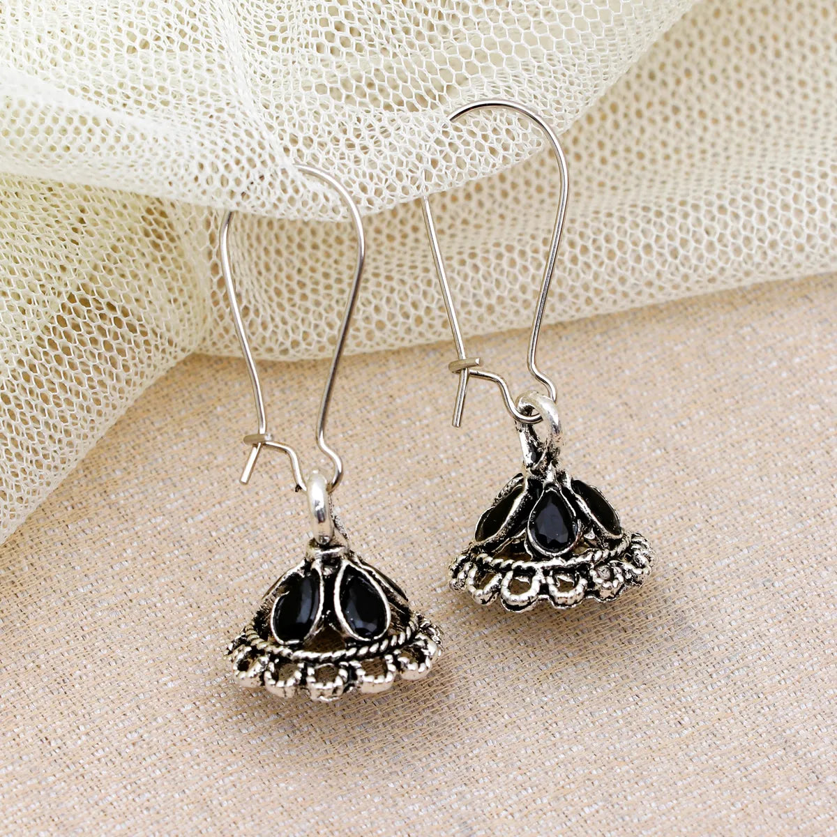 Combo (Set of 2) Multicolor Stone Oxidised Jhumka Earrings and Black Stone Oxidised Jhumka Earrings