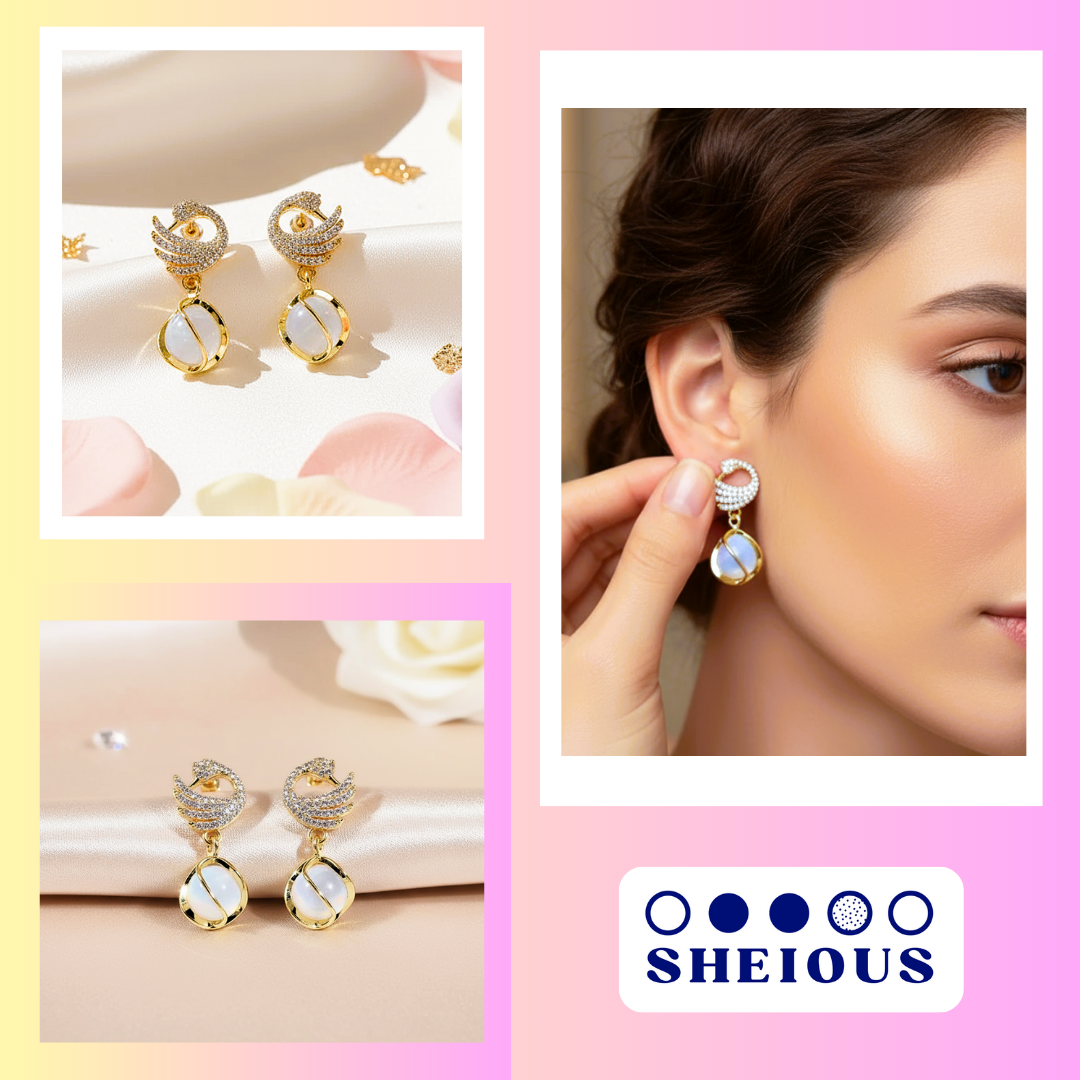 Golden Swan Pearl Drop Earrings