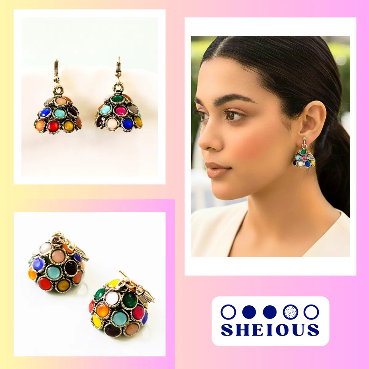 Vivid Alloy Multicolor Stone Oxidised Jhumka Earrings