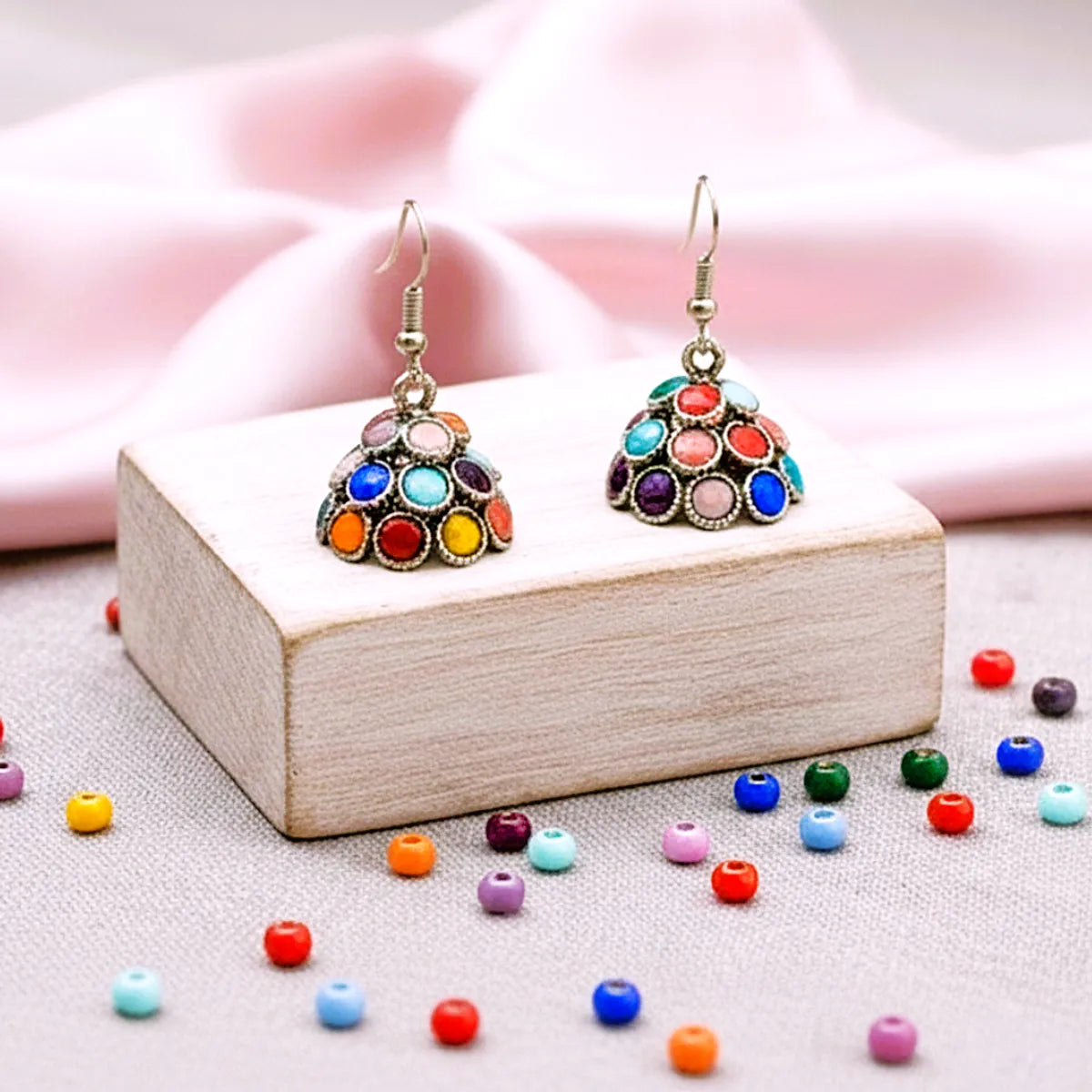 Vivid Alloy Multicolor Stone Oxidised Jhumka Earrings