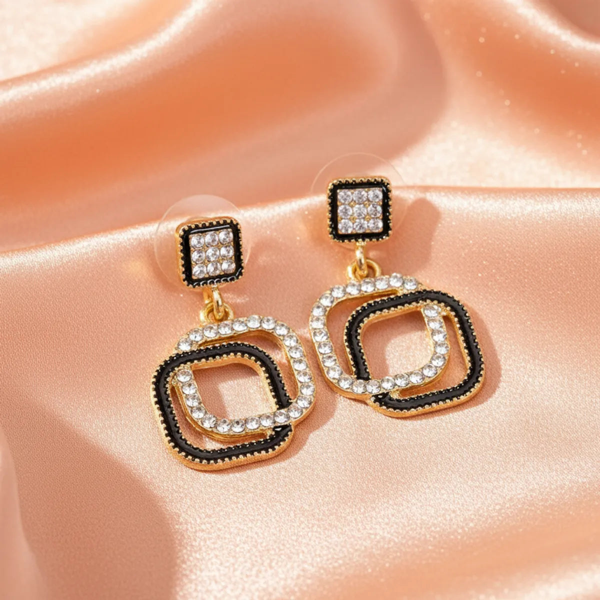Black Bold Crystal Frame Earrings For Women