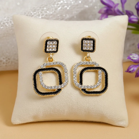 Black Bold Crystal Frame Earrings For Women