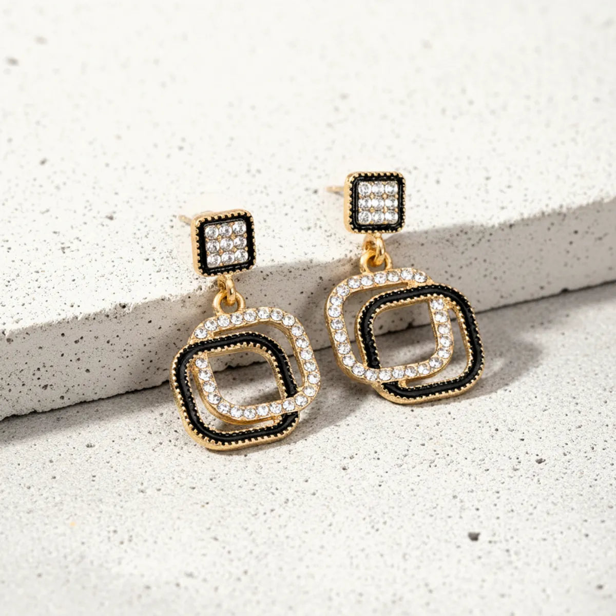 Black Bold Crystal Frame Earrings For Women
