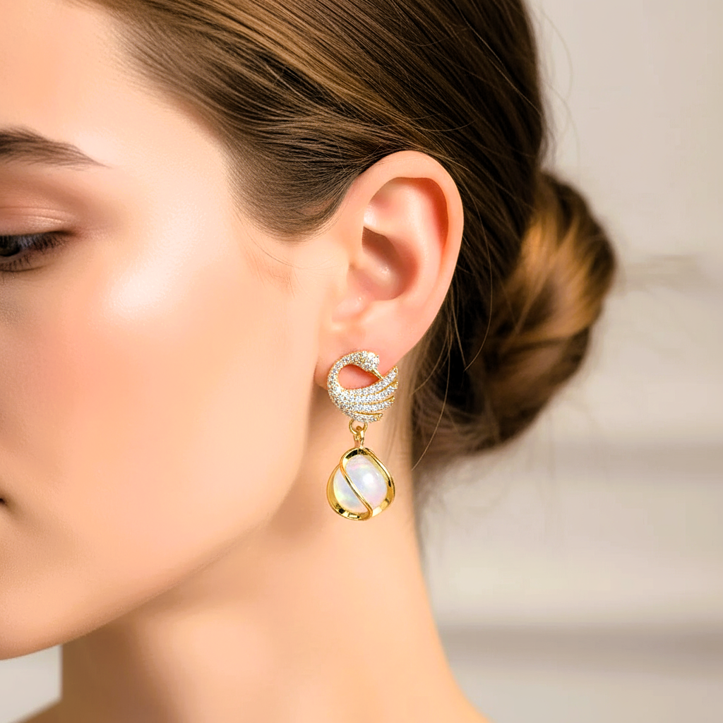 Golden Swan Pearl Drop Earrings