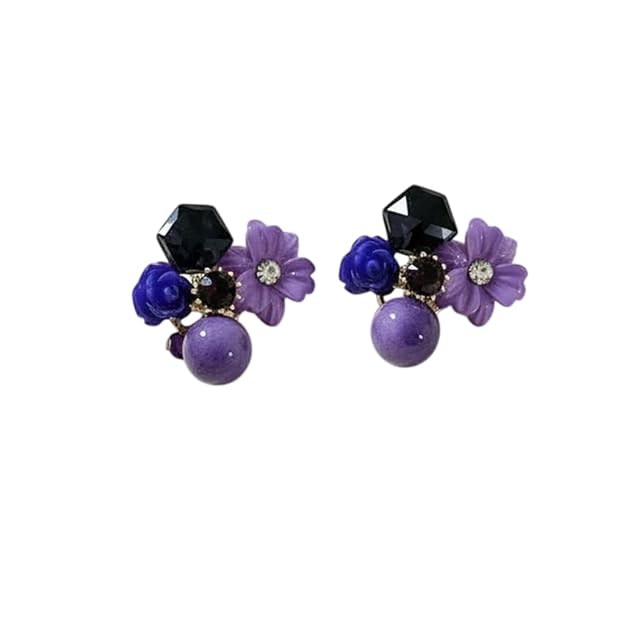 Alloy Floral Design Purple Tone Glitter Studs