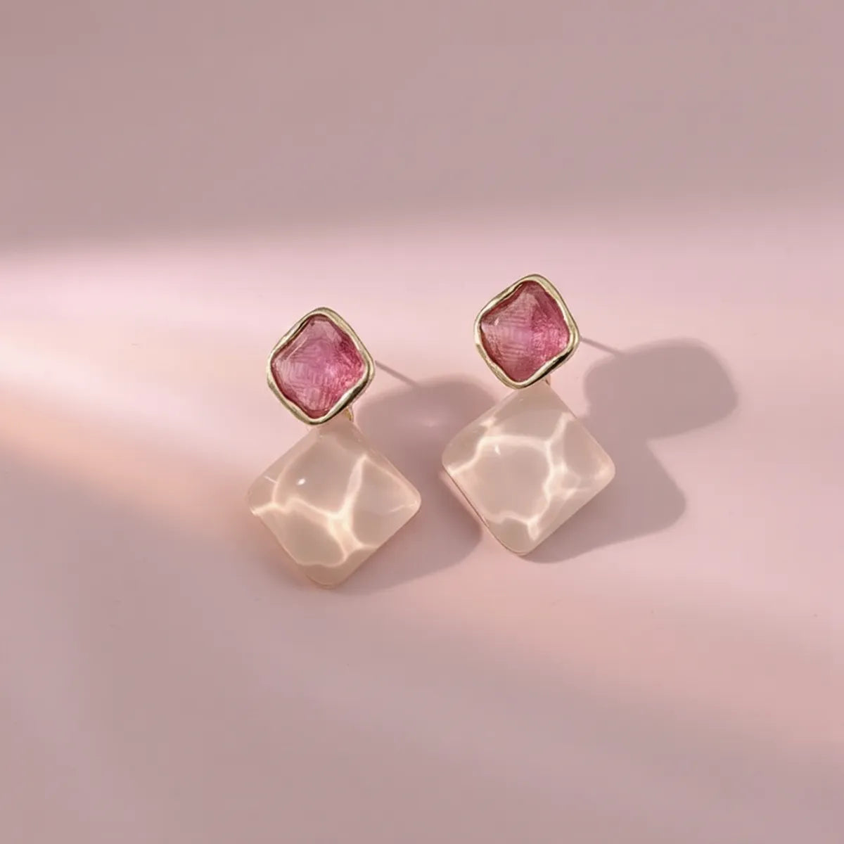 Pink Alloy Mist Quartz Duo Studs For Women
