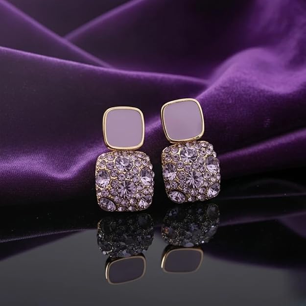 Lavender Crystal Square Stud Earrings for Women