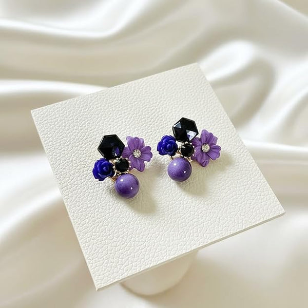 Alloy Floral Design Purple Tone Glitter Studs