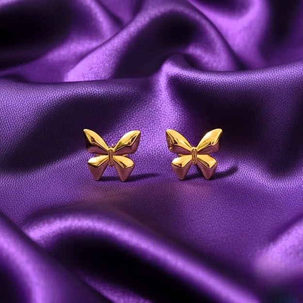 Combo (Set of 2) Petite Butterfly Stud Earrings for Women & Girls and Alloy Earrings with Pink Gem Inspired Design