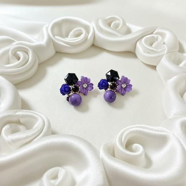 Alloy Floral Design Purple Tone Glitter Studs