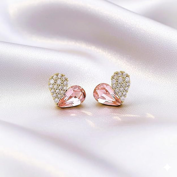 Alloy Earrings with Pink Gem Inspired Design and Metallic Finish for Casual Wear