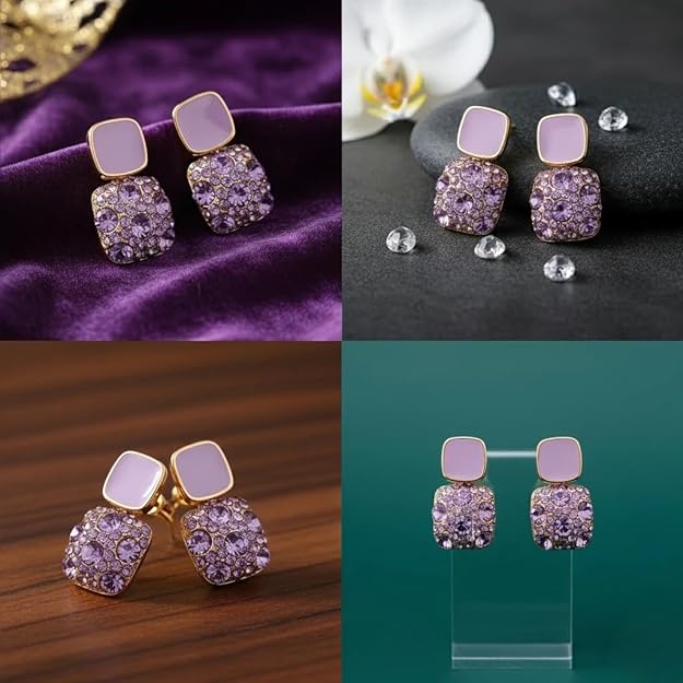 Lavender Crystal Square Stud Earrings for Women