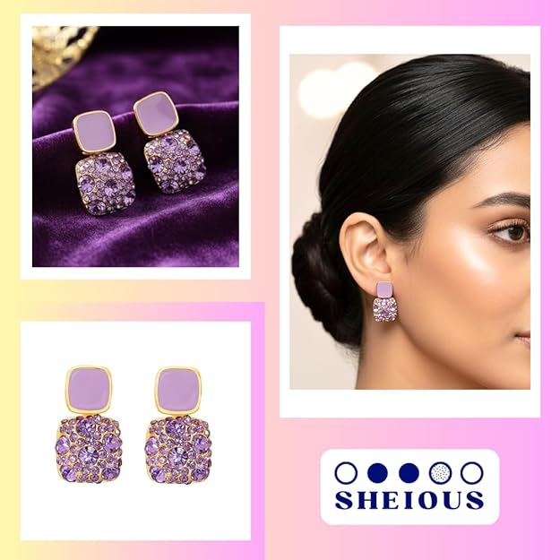 Lavender Crystal Square Stud Earrings for Women