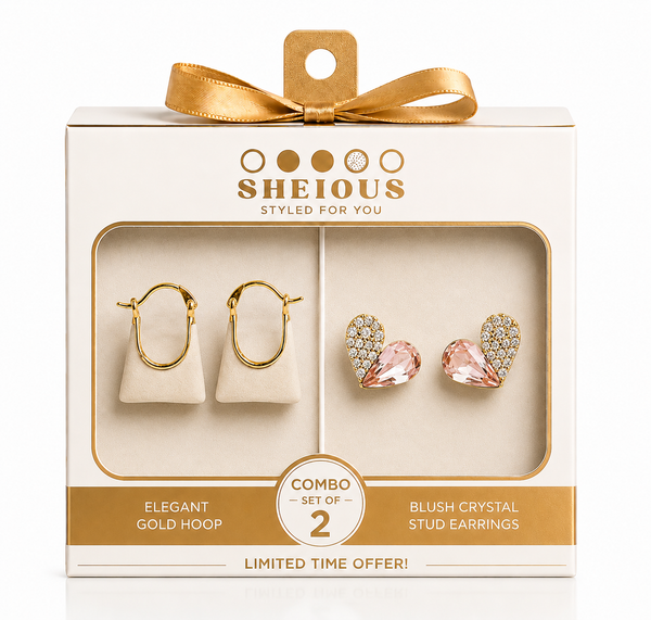 Combo (Set of 2) Elegant Gold Hoop & Blush Crystal Stud Earrings