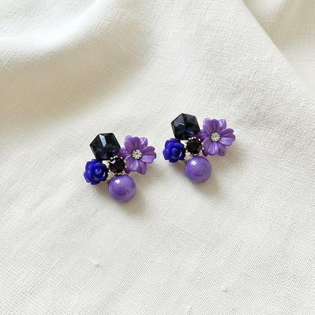 Alloy Floral Design Purple Tone Glitter Studs