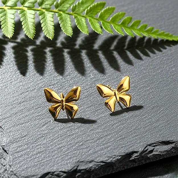 Combo (Set of 2) Petite Butterfly Stud Earrings for Women & Girls and Alloy Earrings with Pink Gem Inspired Design
