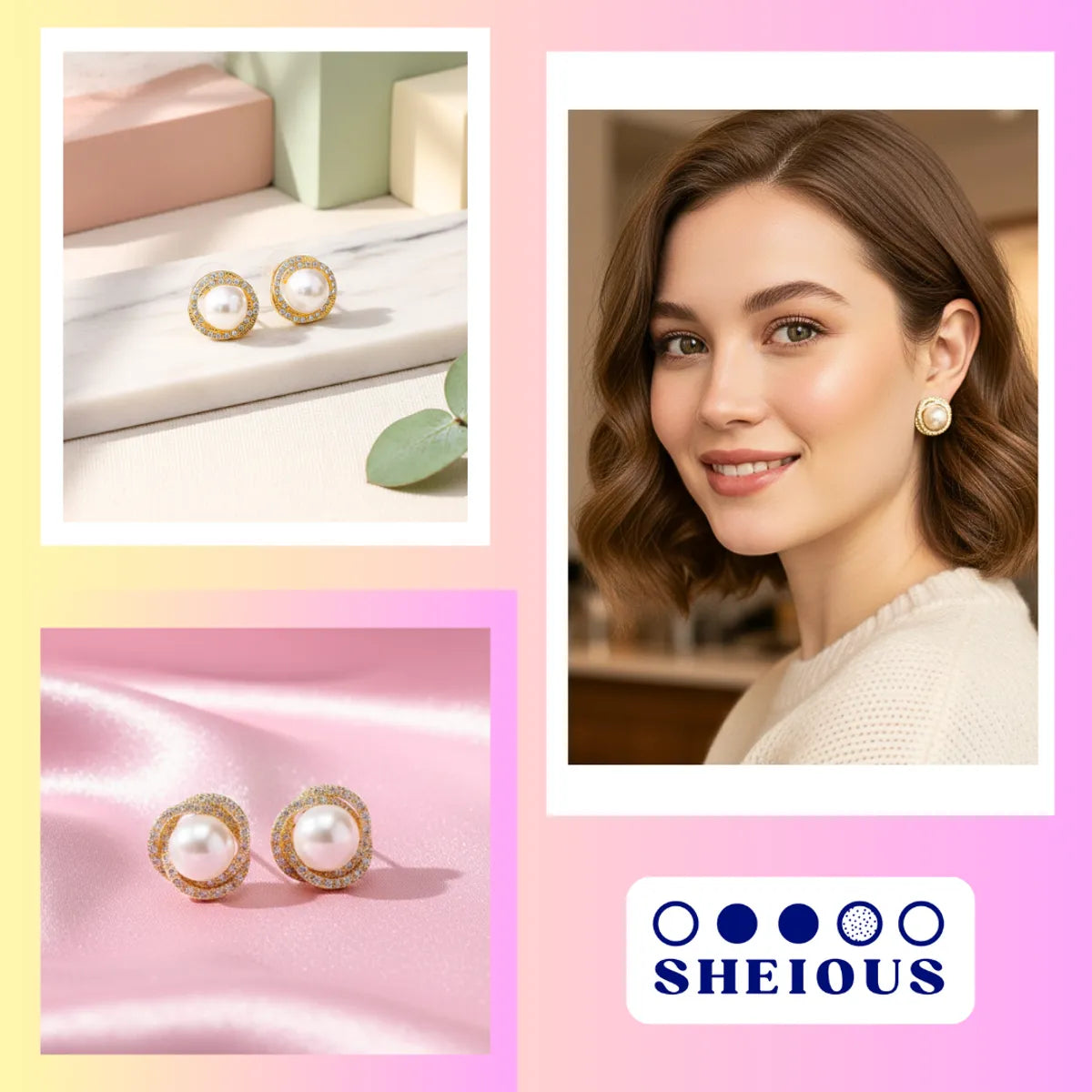 Silver Alloy Luxe Pearl Halo Studs For Women