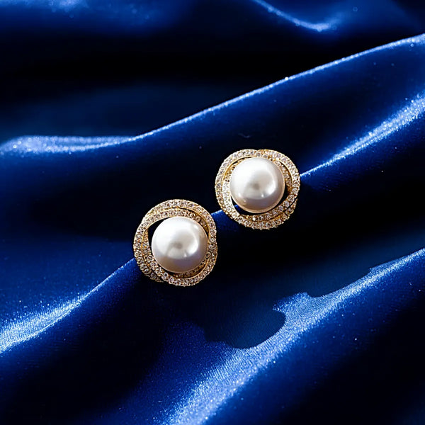 Silver Alloy Luxe Pearl Halo Studs For Women