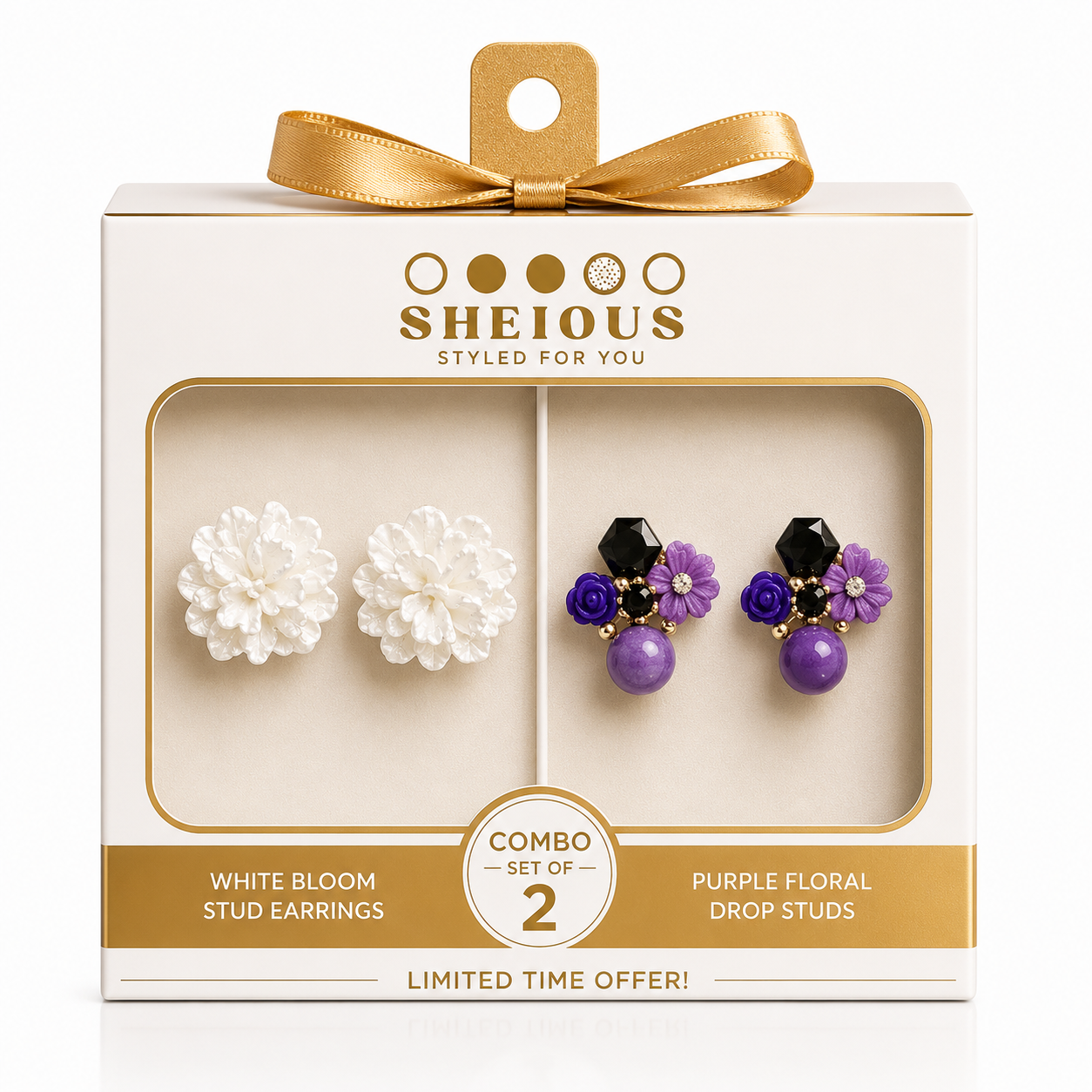 Combo (Set of 2) Floral White Stud & Purple Beaded Earrings