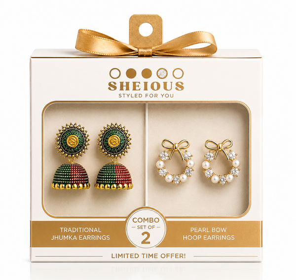 Combo (Set of 2) Traditional Jhumka & Pearl Bow Hoop Earrings