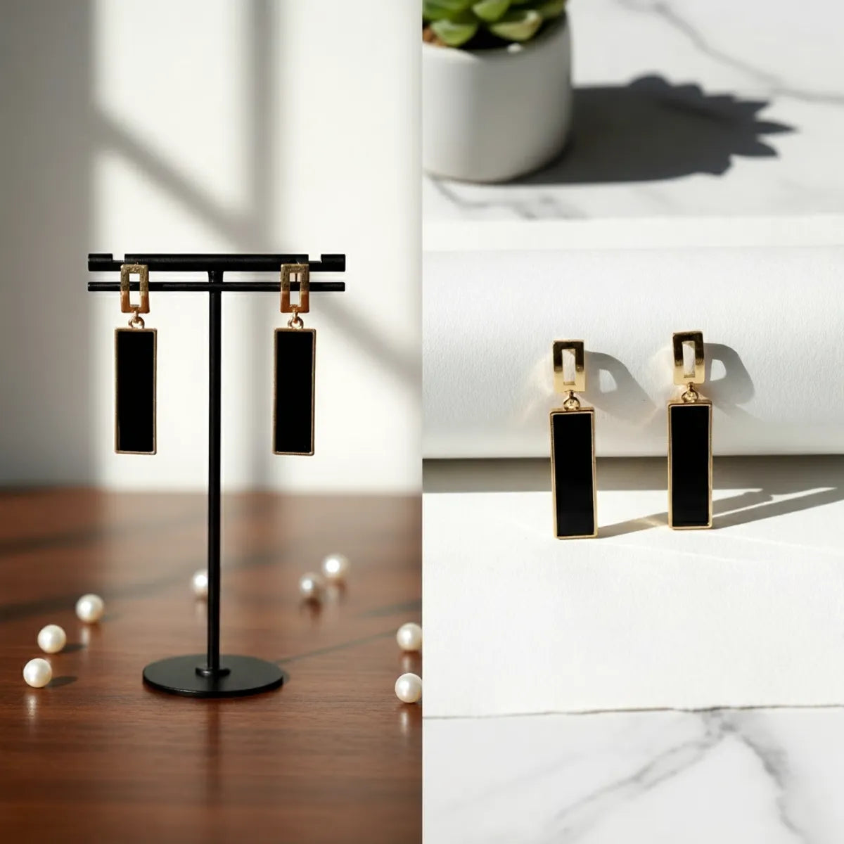 Combo (Set of 2) Black Alloy Glam Black Orb Statement Earrings and Black Luxe Noir Danglers For Women