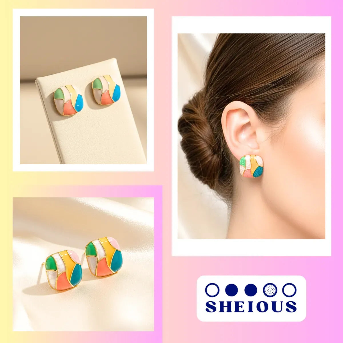 Combo (Set of 2) Colorful Enamel Stud & Pearl Heart Drop Earrings
