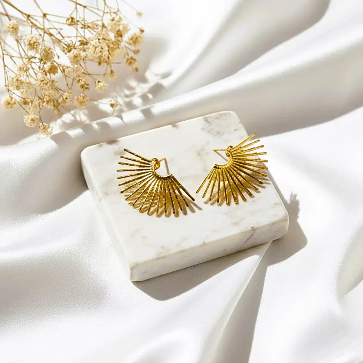 Combo (Set of 2) Elegant Pearl Stud & Gold Fan Statement Earrings