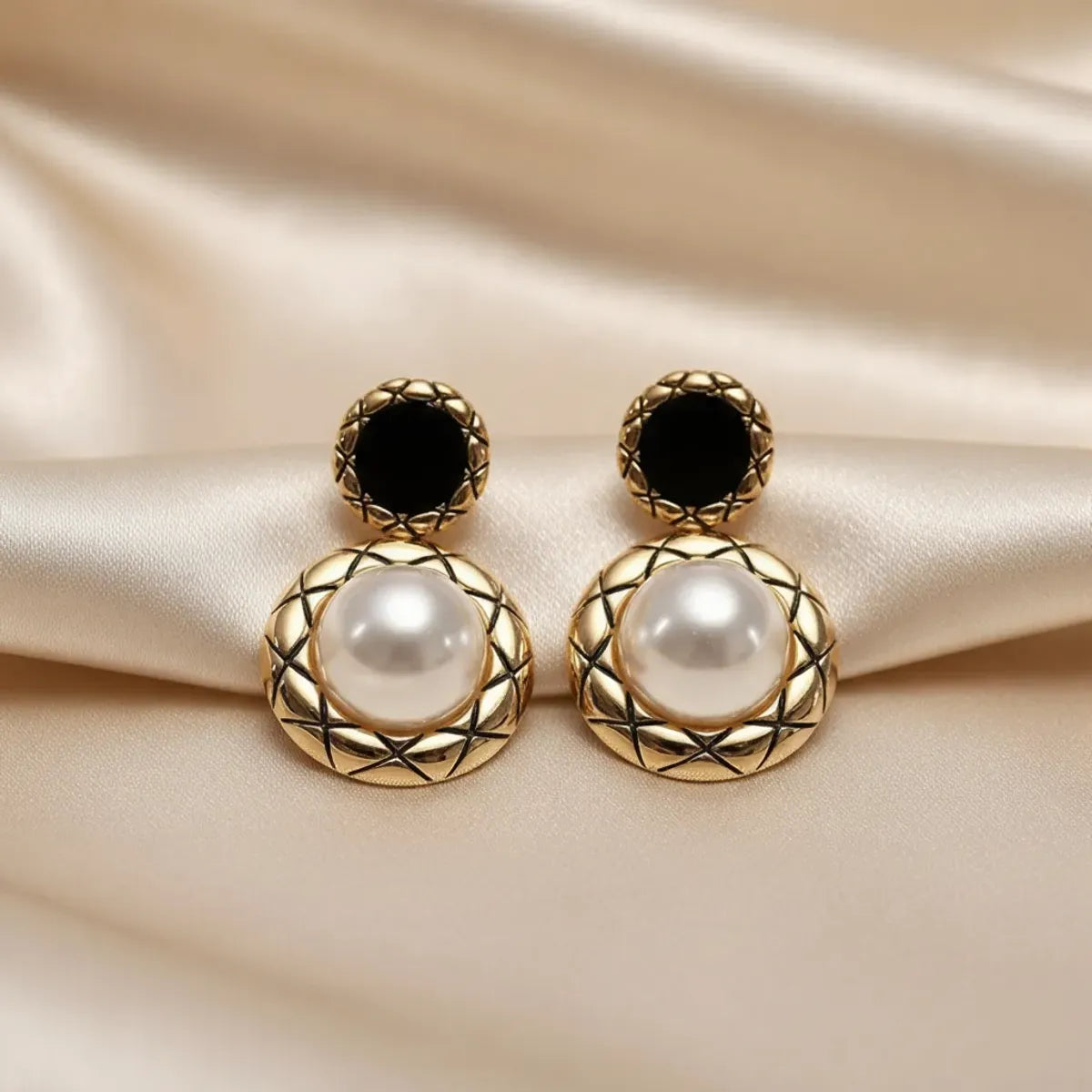 Combo (Set of 2) Elegant Pearl Stud & Gold Fan Statement Earrings