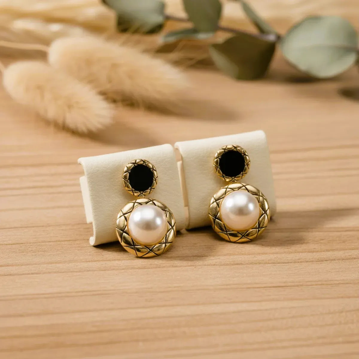 Combo (Set of 2) Elegant Pearl Stud & Gold Fan Statement Earrings