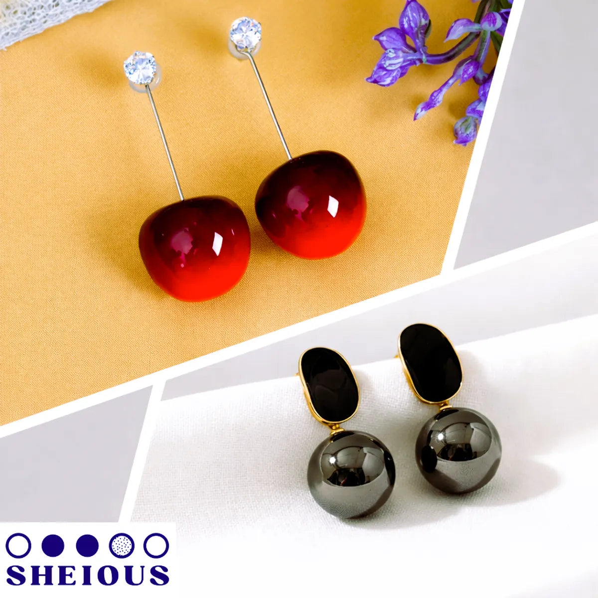 Combo (Set of 2) Red Cherry Drop & Black Glam Statement Earrings