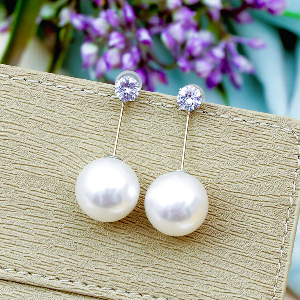 Silver Alloy Crystal & Pearl Orb Drop Earrings