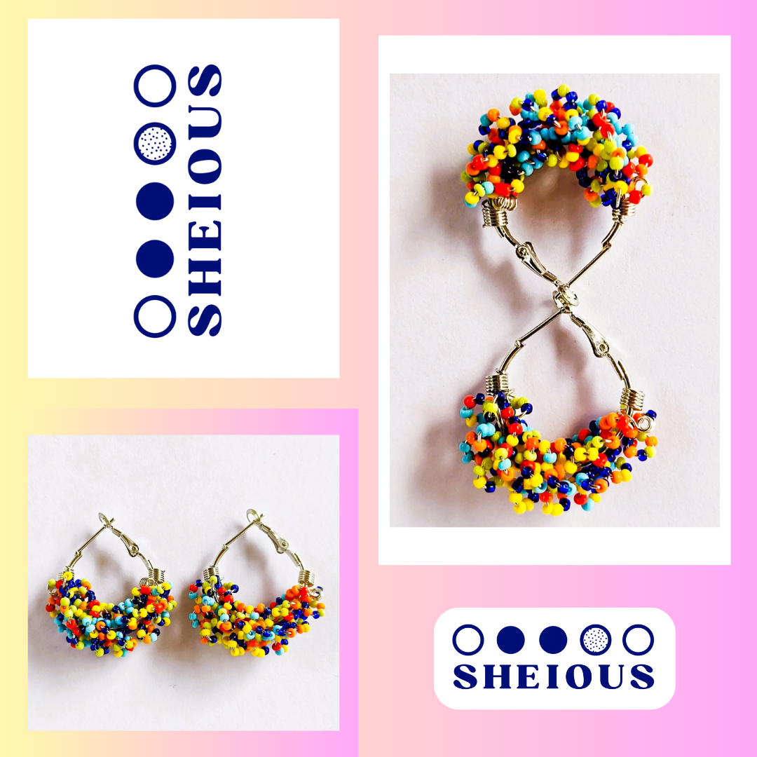Multicolour Vibrant Multicolor Beaded Hoop Earrings