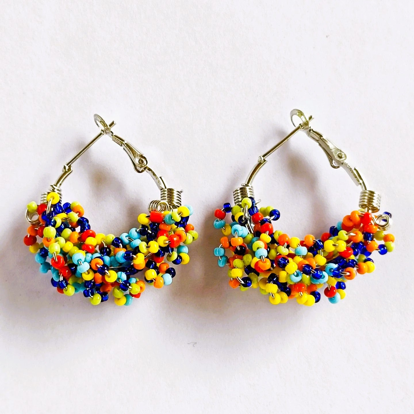Multicolour Vibrant Multicolor Beaded Hoop Earrings