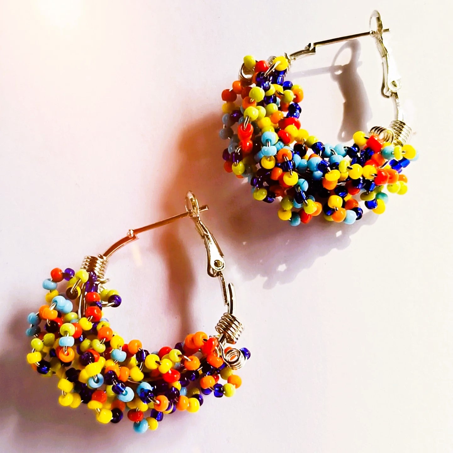 Multicolour Vibrant Multicolor Beaded Hoop Earrings