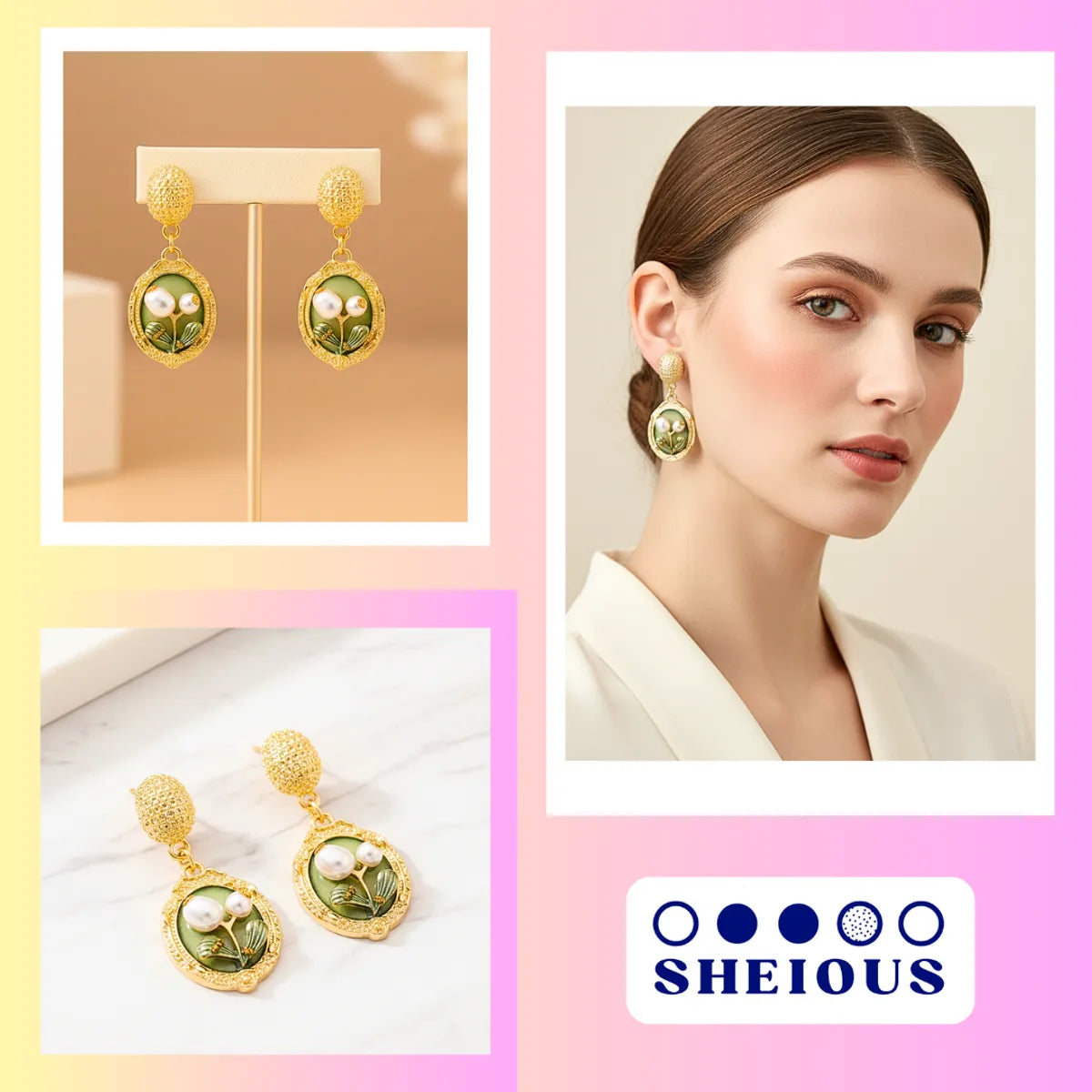 Luxe Emerald Pearl Bloom Earrings
