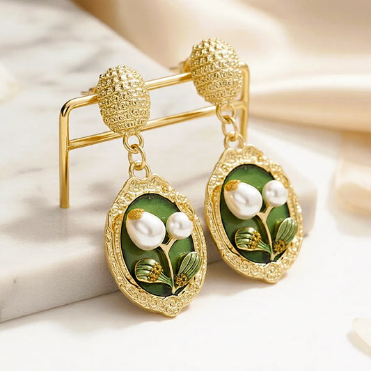 Luxe Emerald Pearl Bloom Earrings