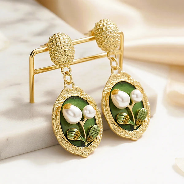 Luxe Emerald Pearl Bloom Earrings