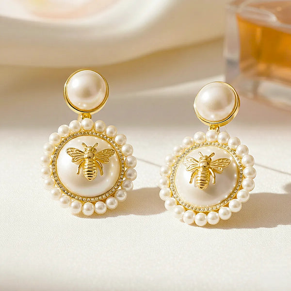 Luxe Golden Bee Pearl Drops