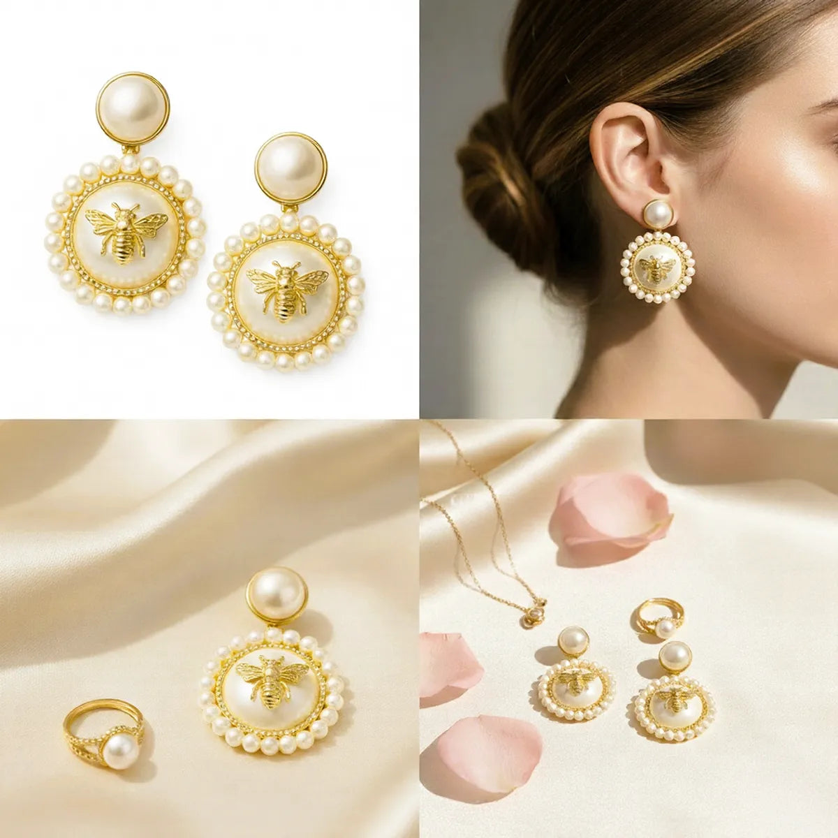 Luxe Golden Bee Pearl Drops