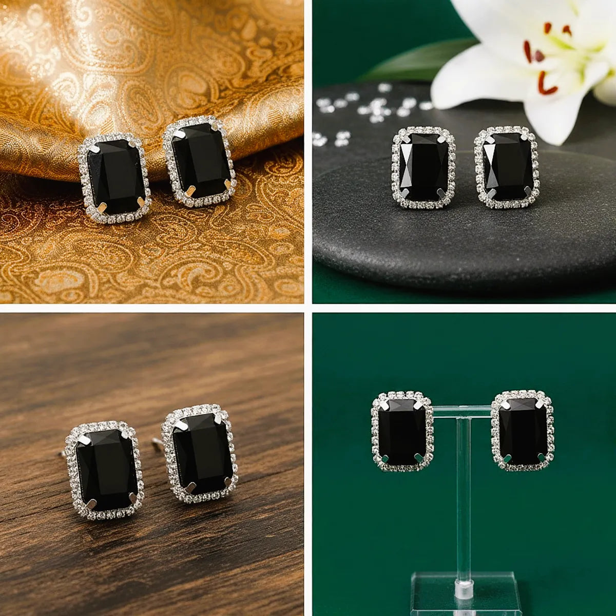 Combo (Set of 2) Black Crystal Stud & Pearl Ball Earrings