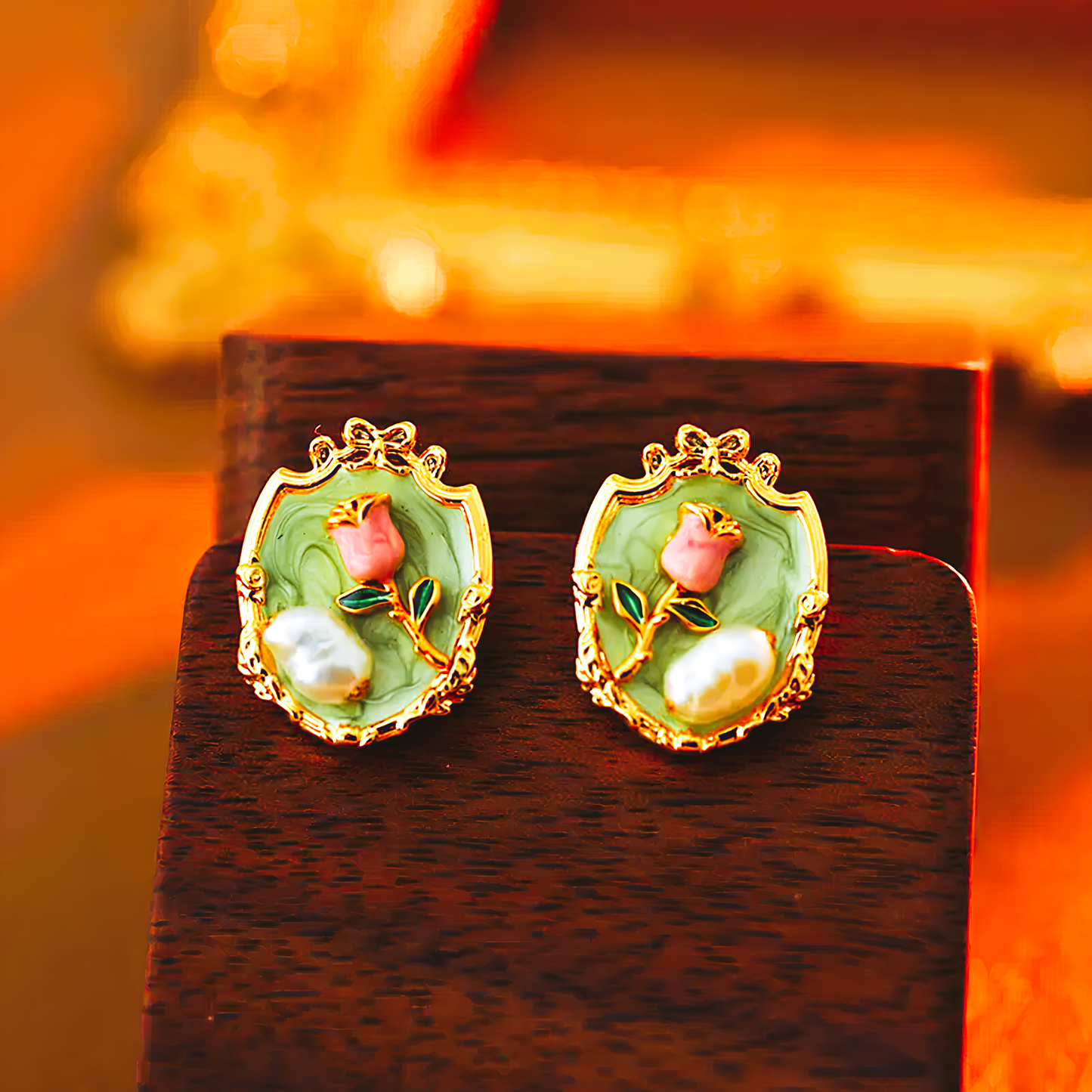 Mint Green Royal Bloom Earrings For Women
