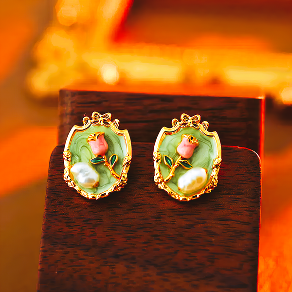Mint Green Royal Bloom Earrings For Women