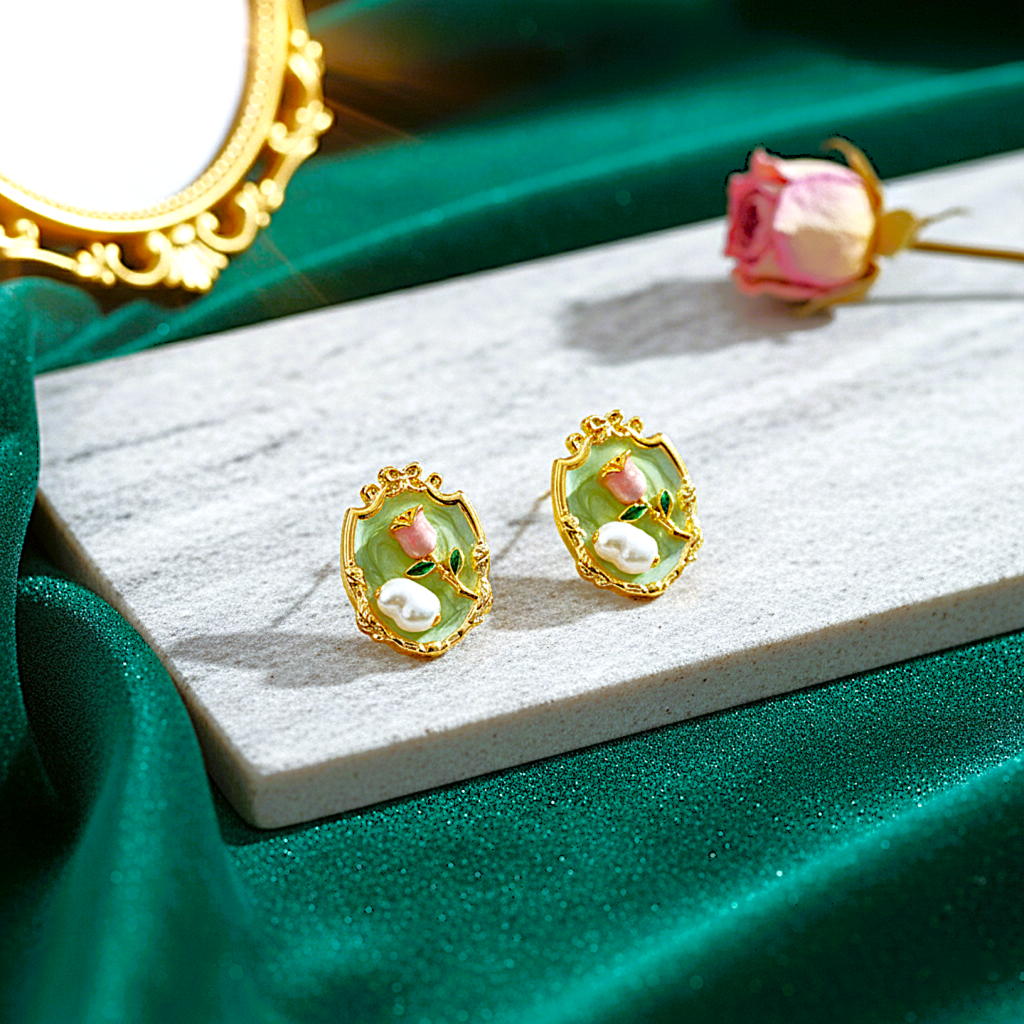 Mint Green Royal Bloom Earrings For Women