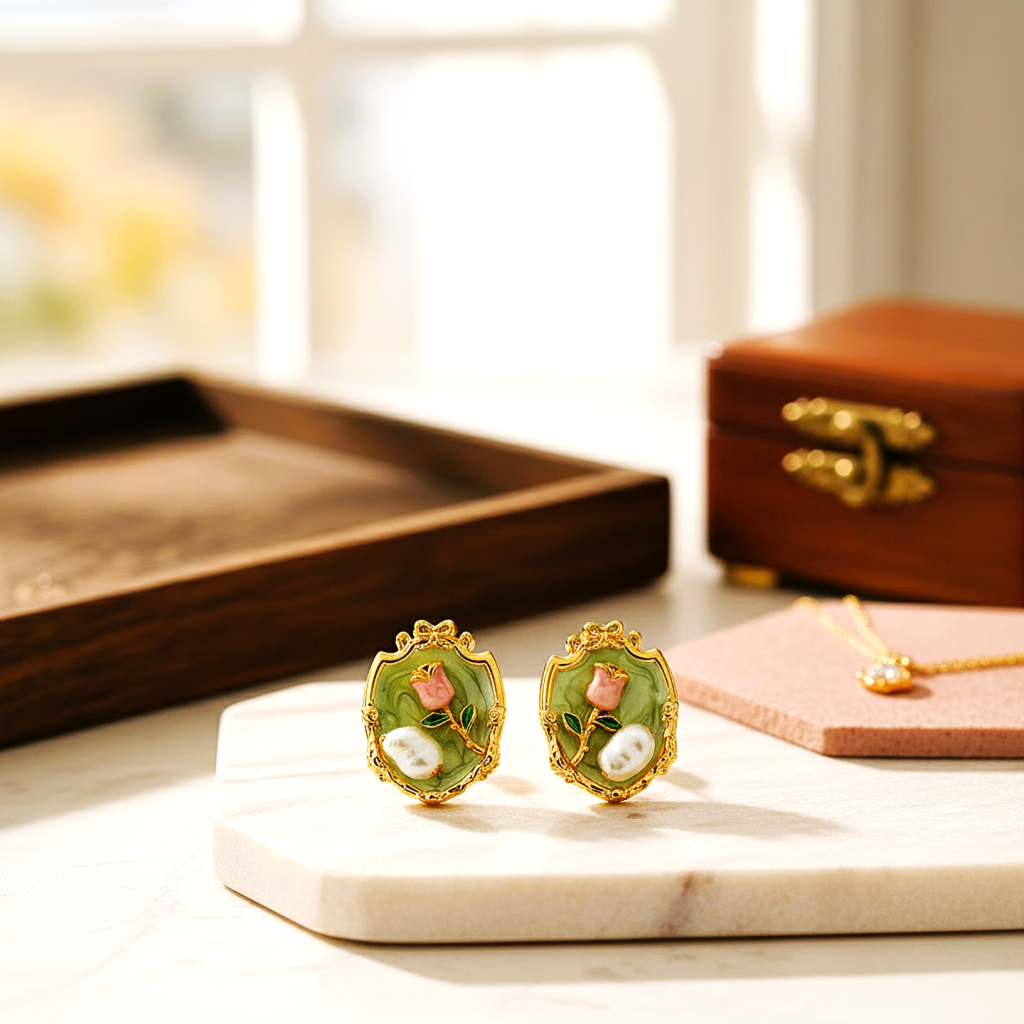 Mint Green Royal Bloom Earrings For Women
