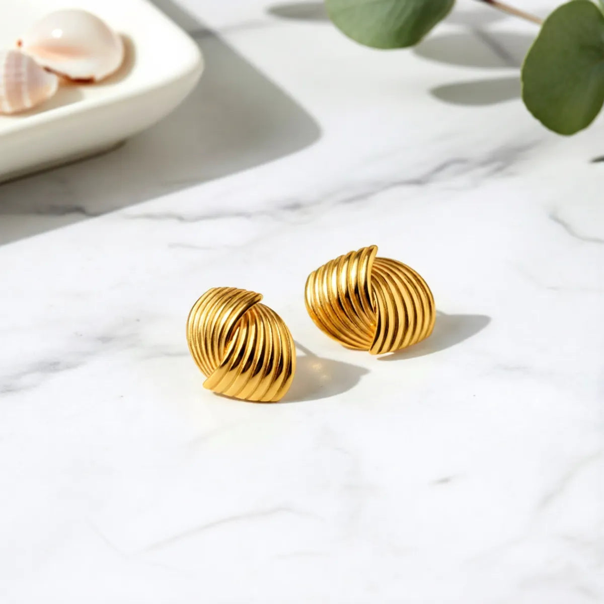 Gold Stainless Steel Anti Tarnish Luxe Radiant Swirl Studs For Women